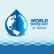 World water day banner with circle world map in blue water drop sign on water wave texture background vector design