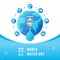 World water day banner - drops water falling from the tap on world and circle icons about The Topic Of Water link around vector