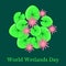 World Wetlands Day. Ecological event. Protection of Nature. Surface of the swamp with water lilies