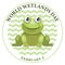 World Wetlands Day, funny frog in the swamp. February 2. Congratulation banner, postcard, poster