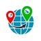 World wide logistics icon. Geolocation globe pin pointer GPS sign