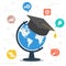 Worldwide education. Globe with student hat at top