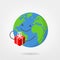 Worldwide shipping - world illustration holding package / gift