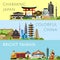 Worldwide travel set with famous attractions