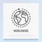 Worlwide shipping thin line icon: globe with arrow. Modern vector illustration for delivery service or logistic company