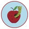 Worm in an apple round sticker label flat design