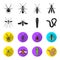 Worm, centipede, wasp, bee, hornet .Insects set collection icons in black,flet style vector symbol stock illustration