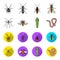 Worm, centipede, wasp, bee, hornet .Insects set collection icons in cartoon,flat style vector symbol stock illustration