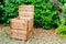 Worm composting wooden composter box in home garden