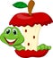 Worm eating red apple cartoon