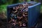 worms crawling on the edge of a composting container