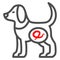 Worms in dogs line icon, Diseases of pets concept, Worms intestinal parasites sign on white background, dog with worms