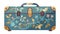 A worn canvas steamer trunk with delicate handpainted floral designs.. Vector illustration.