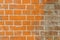 Worn Red Clay Brick Wall Old Texture. Grungy Brickwall Horizontal Background. Vintage Interior Brickwork Backdrop. Red Brown