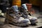 Worn and weathered Old boots and military shoes rest peacefully