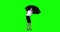 Worried businesswoman protecting herself with umbrella