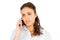 Worried casual woman on phone