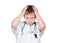 Worried child with doctor uniform