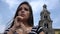 Worried christian teen girl praying at church