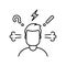 Worried, confused, stressed, angry man line icon. Man`s face with question mark, thunder bolt, exclamation sign.