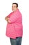 Worried fat man with pink shirt