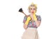 Worried fifties housewife with sink plunger, humorous concept, s