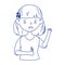 Worried girl with pen in hand cartoon isolated icon design