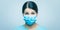 Worried nurse, doctor or scientist portrait behind facemask