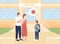Worried parents see their son off to lessons flat color vector illustration