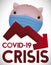 Worried Piggy Bank behind Down Arrow due COVID-19 Crisis, Vector Illustration