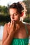 Worried woman biting nails