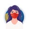 Worried woman in medical mask with flag of China