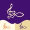 Worship logo. Cristian symbols. The Fish of Jesus and the musical note - the treble clef