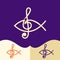 Worship logo. Cristian symbols. The Fish of Jesus and the musical note - the treble clef