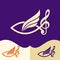 Worship logo. Cristian symbols. Jesus fish, musical note - treble clef and wing
