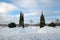 Worship orthodox cross on a winter day