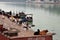 Worshipping by the Ganges river in Rishikesh, India