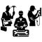 Wotking people. Black vector icons silhouettes set of professionals at work. A construction worker holding a hammer, a mechanic