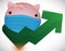 Wounded Piggy Bank with Half-mask over Rising Arrow, Vector Illustration