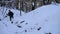 Wounded soldier walking through the snow in the forest