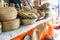 Woven baskets for sale at Dilli Haat New Delhi India, a market filled with colorful handicrafts and handmade items