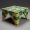 Woven Stool With Blue And Yellow Color Accent - Finely Rendered Textures And Symmetrical Harmony