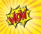 Wow - Comic book, cartoon expression on sunny rays halftone background