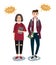 Wow faces. surprised man in and surprised girl and speech bubbles with wow. Vector flat cartoon. Young couple students