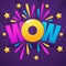 Wow lettering sign with color confetti