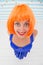 Wow. it looks perfect. crazy girl looks incredible. wow look and positive emotions. what a nice surprise. orange hair of