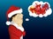 Wow. Profile boyin Santa Claus costume very surprised. Vector.