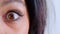 Wow, surprised and closeup of eye of woman for shocked, alert news and crazy announcement. Vision, notification and