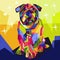 Wpap art, pitbull dog animal, illustration with geometric shapes and colorful