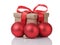Wraped gift box with red bow and christmas balls